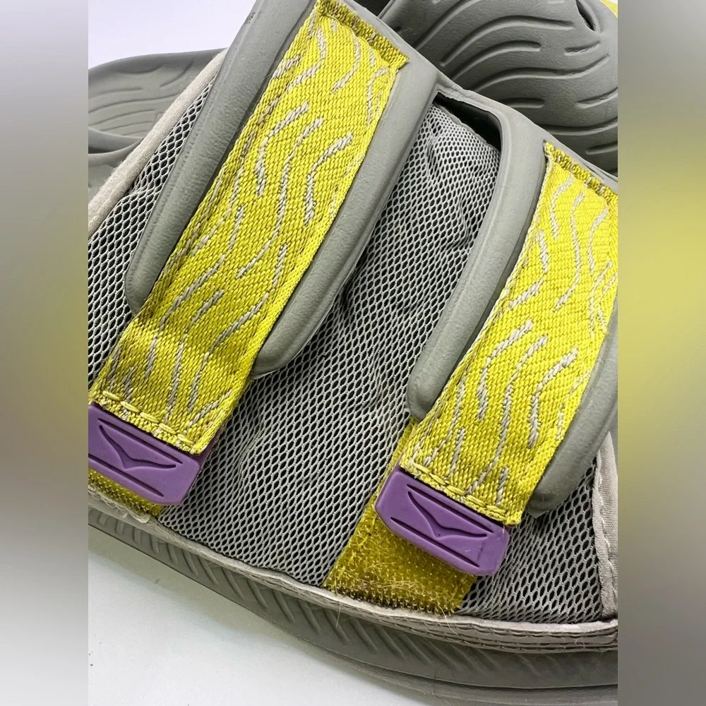 Hoka One One, Ora Luxe, Men’s Grey w/Yellow‎ & Purple Slide Sandals- Size:12